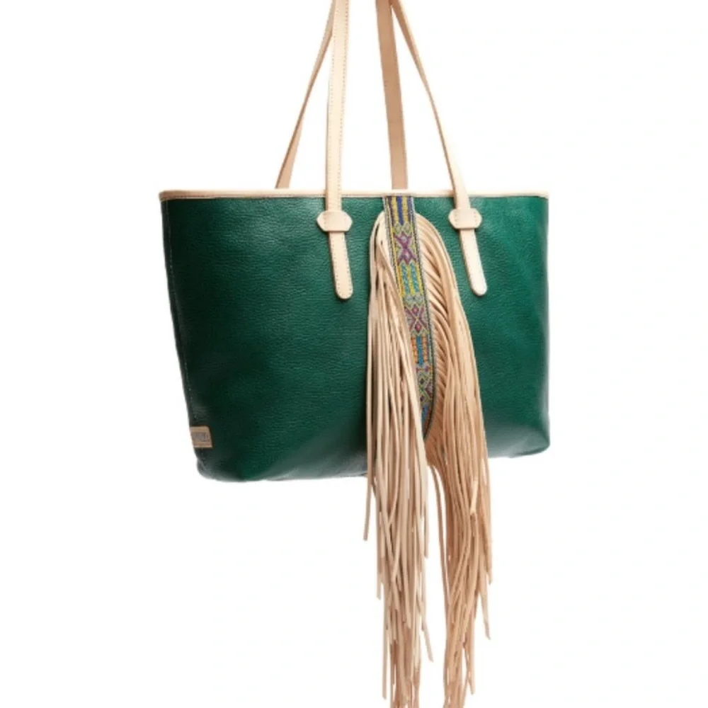 CONSUELA Wilder Breezy East West Tote Green Leather Fringe Retired RARE HTF NWOT - Picture 9 of 13